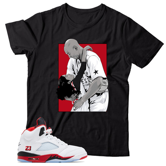 Shirt Match Jordan 5 Fire Red Black Tongue