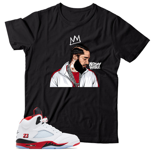 Shirt Match Jordan 5 Fire Red Black Tongue