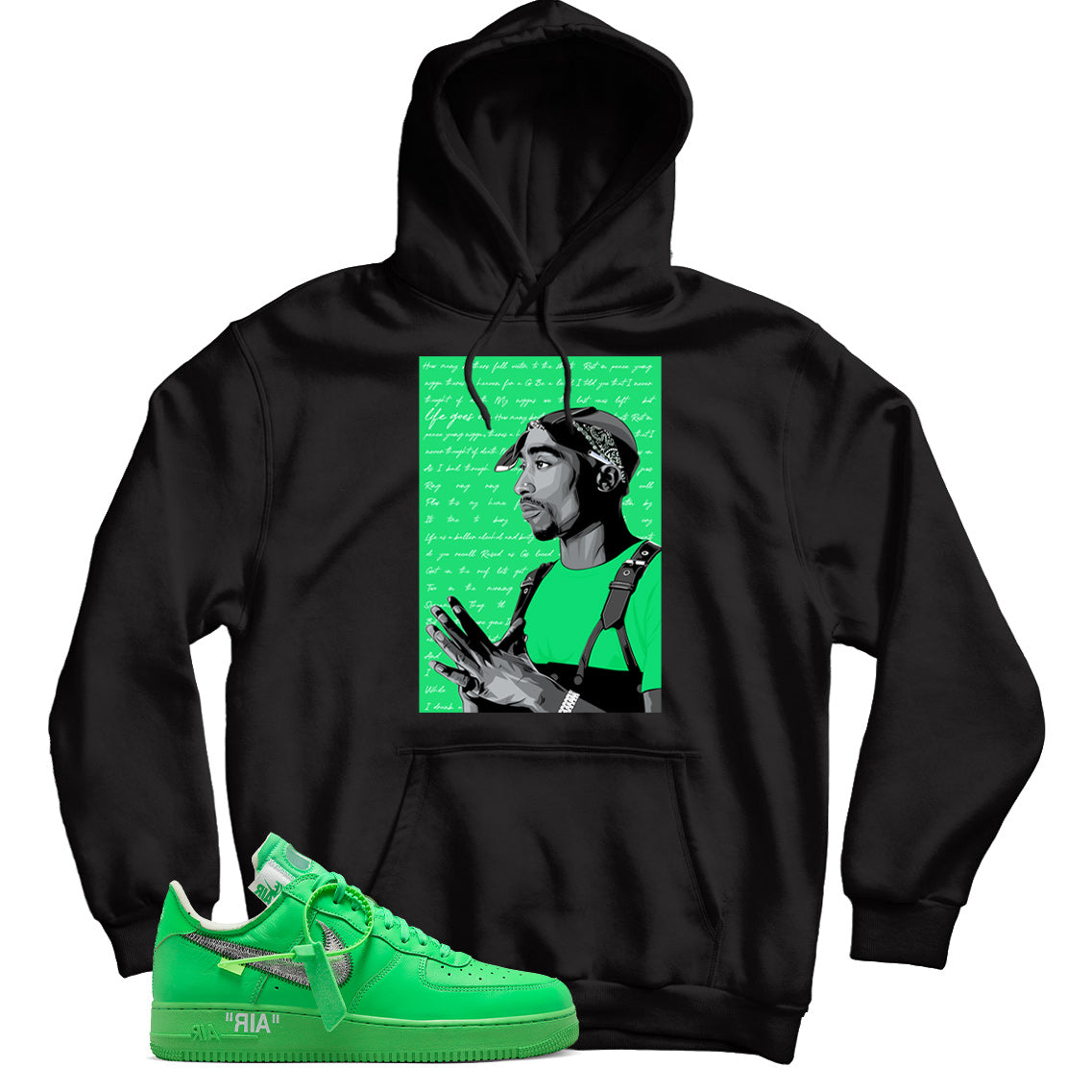 Off-White x Air Force Low Green Spark hoodie