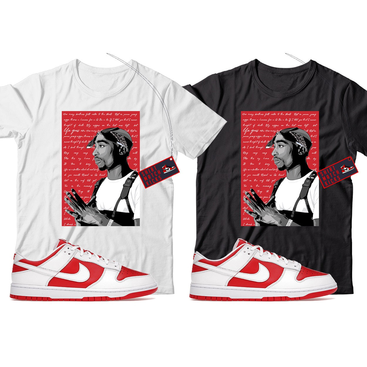 2 Pac(2) T-Shirt Match Dunk Low Championship Red