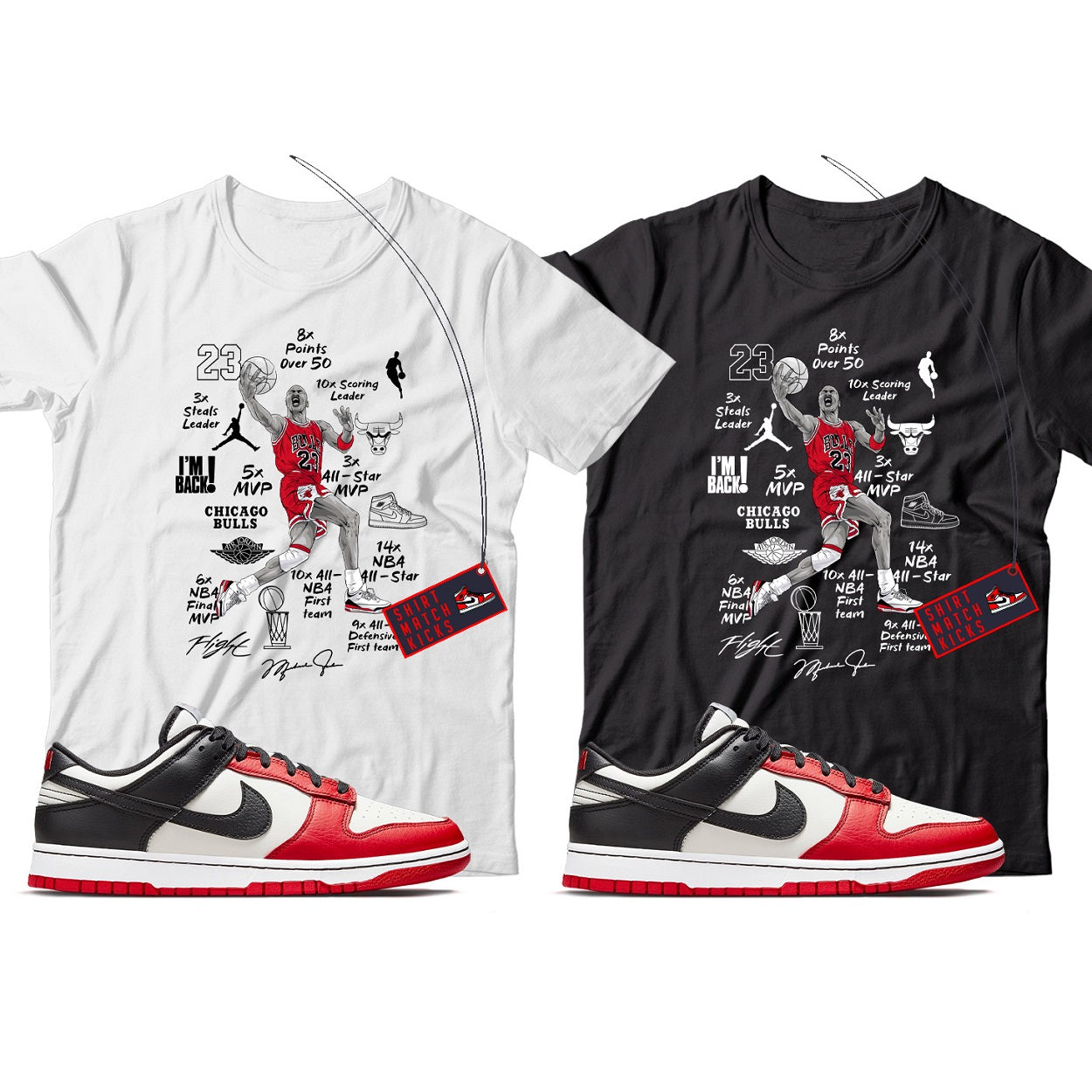 MJ(2) T-Shirt Match Nike Dunk Low NBA 75th Anniversary Chicago