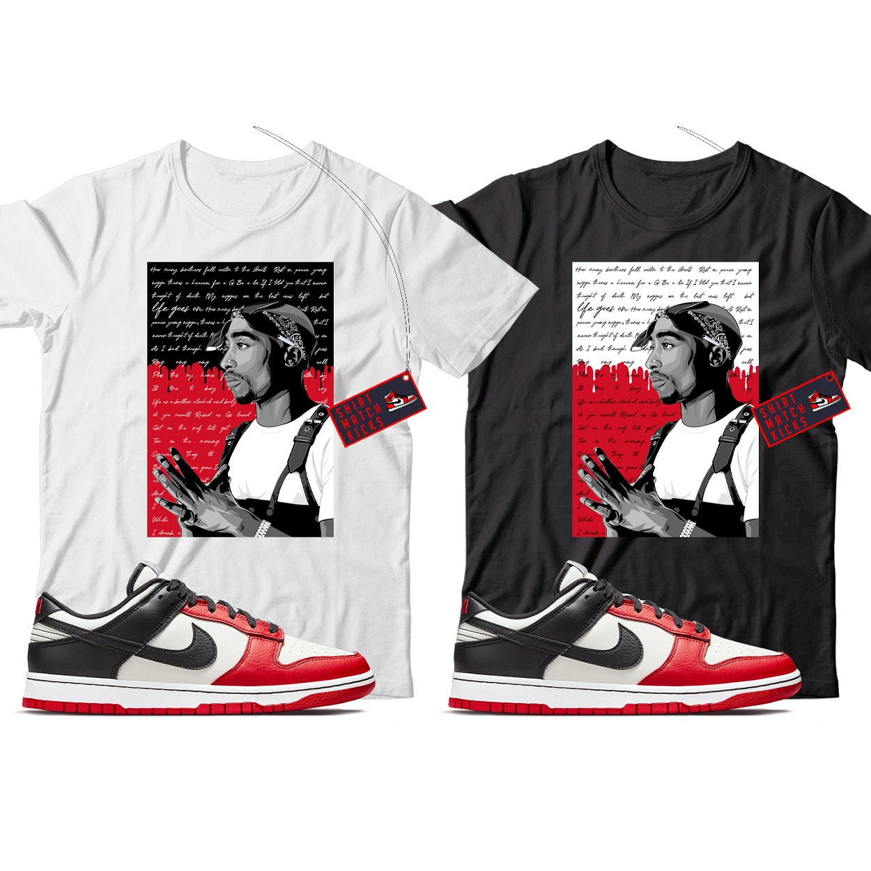 2 Pac(2) T-Shirt Match Nike Dunk Low NBA 75th Anniversary Chicago