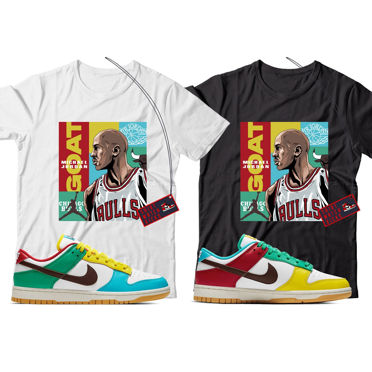 MJ(2) T-Shirt Match Nike Dunk Low Free 99 White