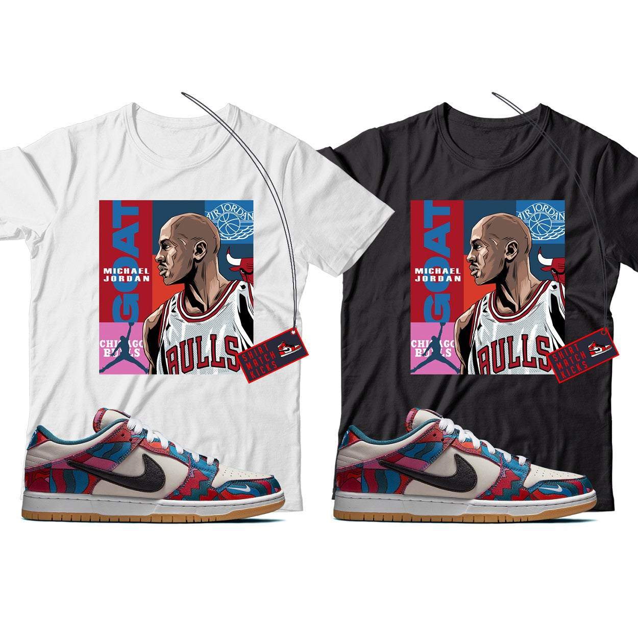 MJ(2) T-Shirt Match Nike SB Dunk Low Pro Parra Abstract Art