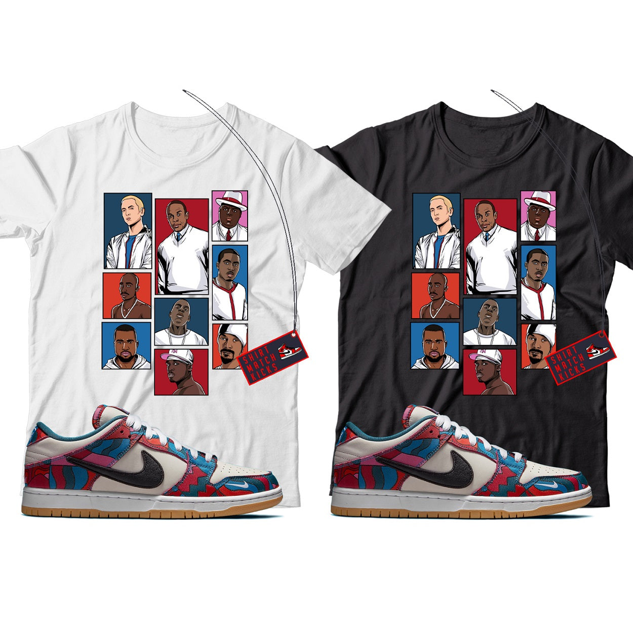 Rap T-Shirt Match Nike SB Dunk Low Pro Parra Abstract Art