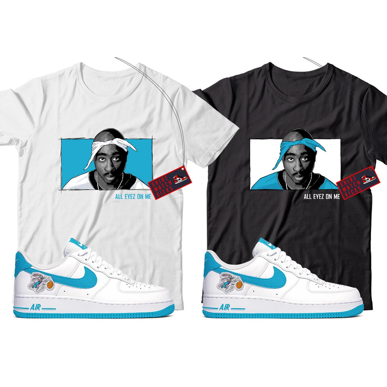 2 Pac T-Shirt Match Nike Air Force 1 Low Hare Space Jam