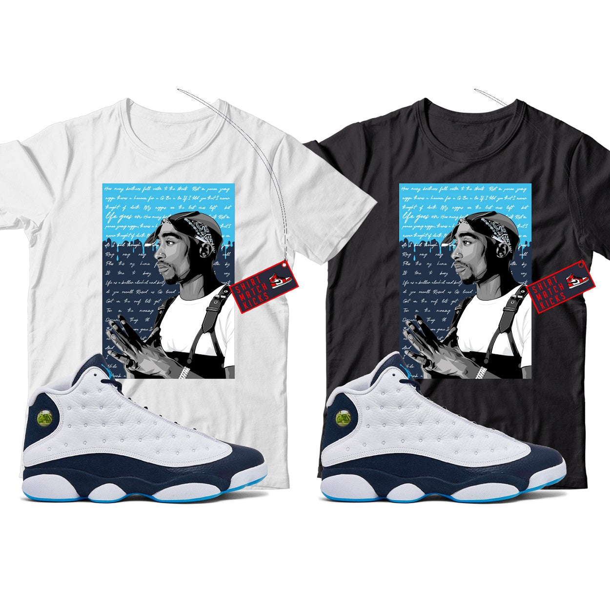 2 Pac(2) T-Shirt Match Jordan 13 Obsidian