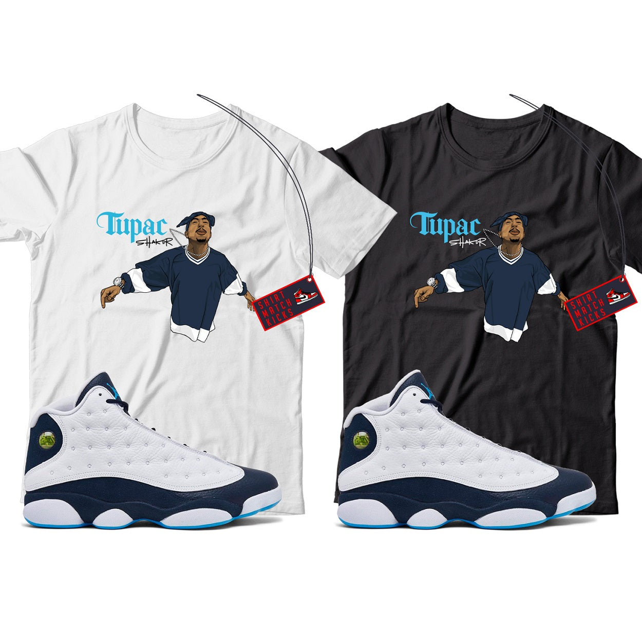 2 Pac(3) T-Shirt Match Jordan 13 Obsidian