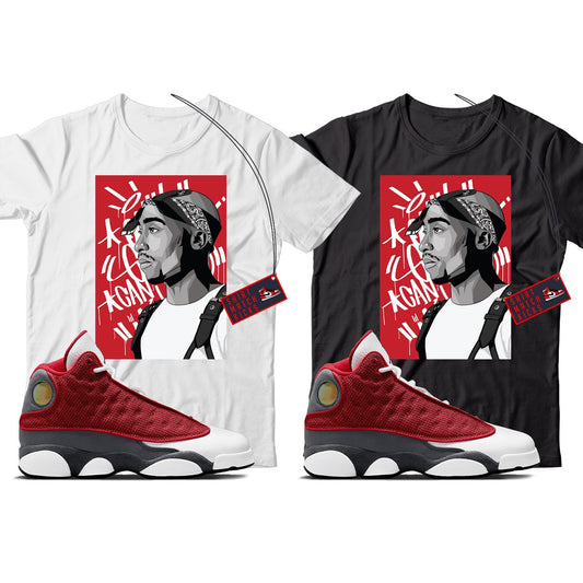 2 Pac T-Shirt Match Jordan 13 Red Flint