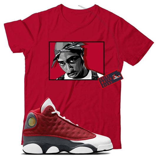 2 Pac(2) T-Shirt Match Jordan 13 Red Flint