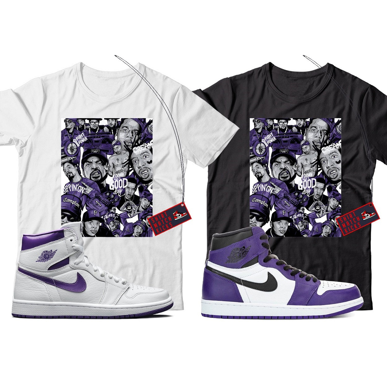 Rap(2) T-Shirt Match Jordan 1 Court Purple