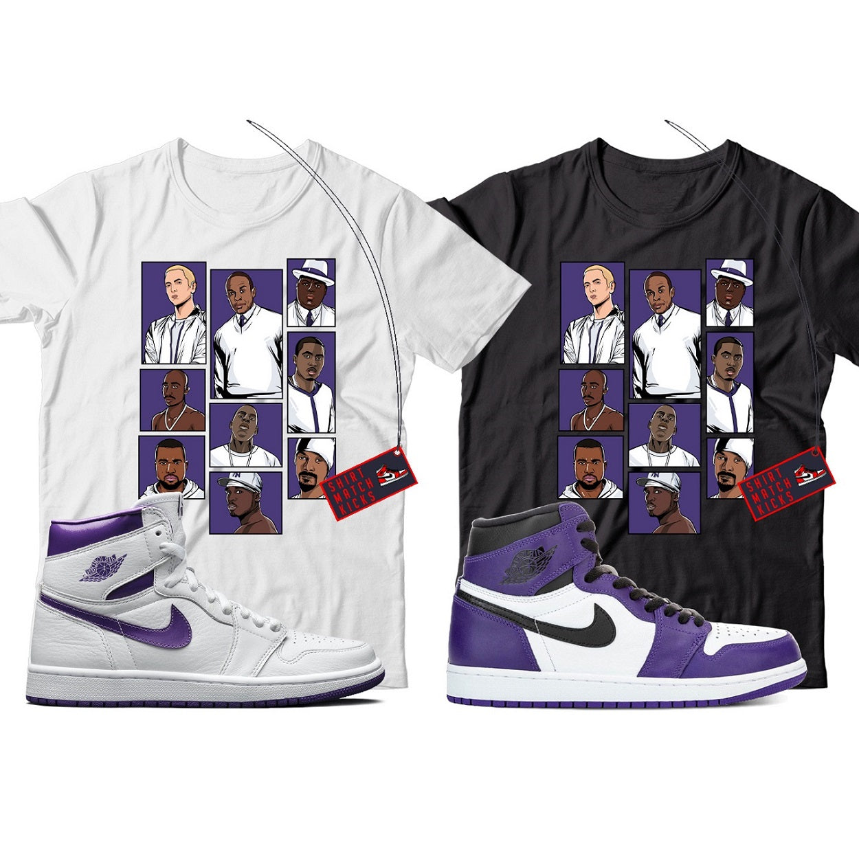 Rap T-Shirt Match Jordan 1 Court Purple