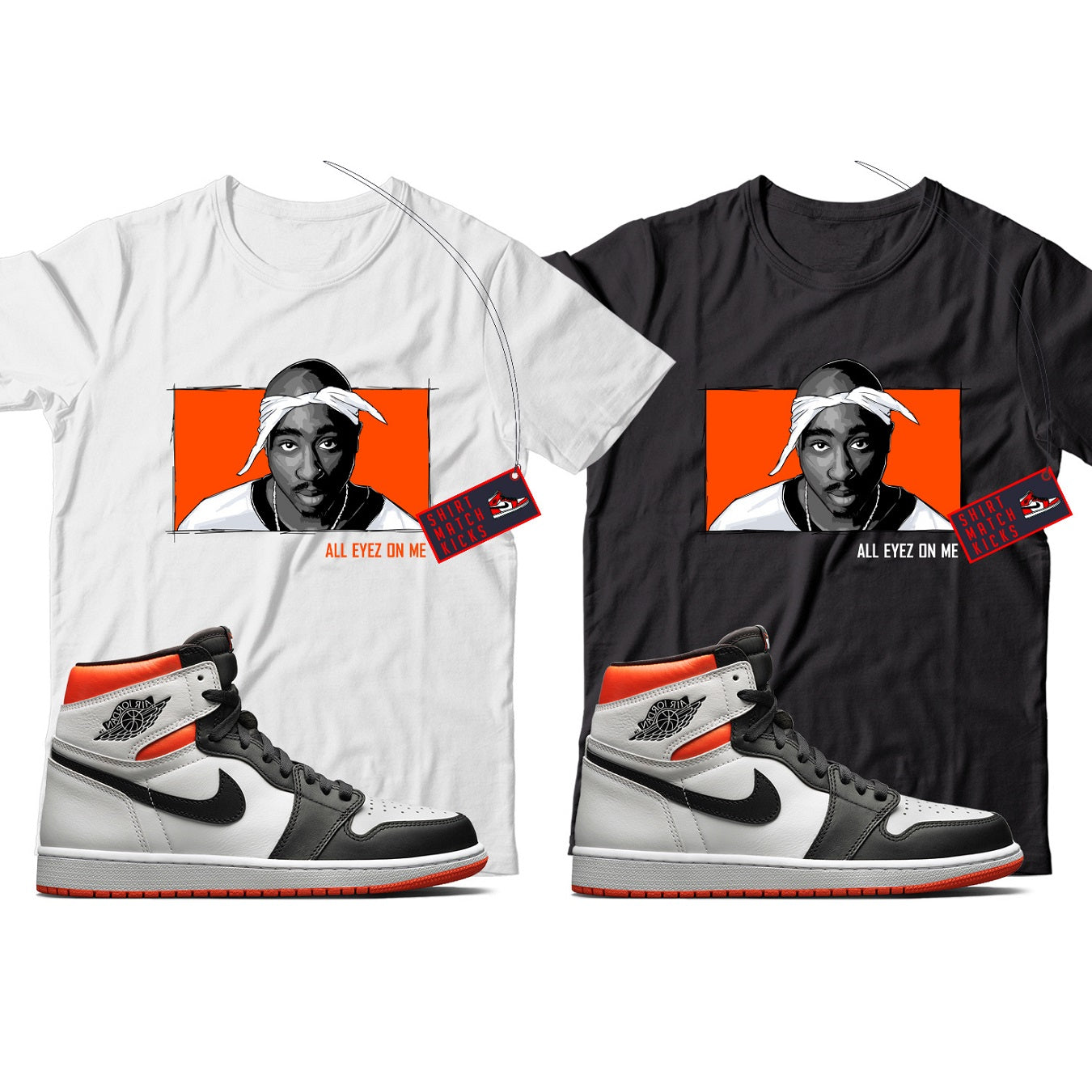 2 Pac T-Shirt Match Jordan 1 Electro Orange
