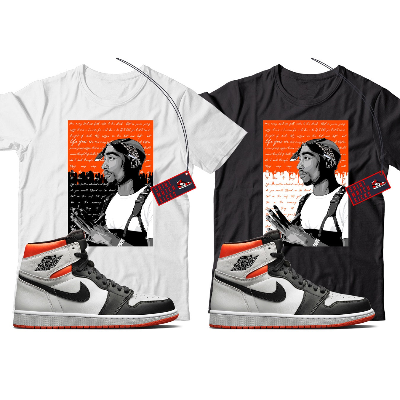 2 Pac(2) T-Shirt Match Jordan 1 Electro Orange