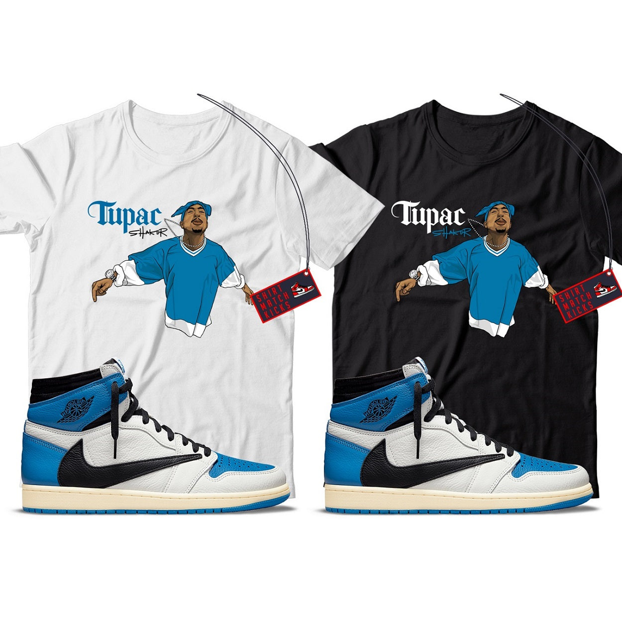 2 Pac(3) T-Shirt Match Jordan 1 Fragment x Travis Scott