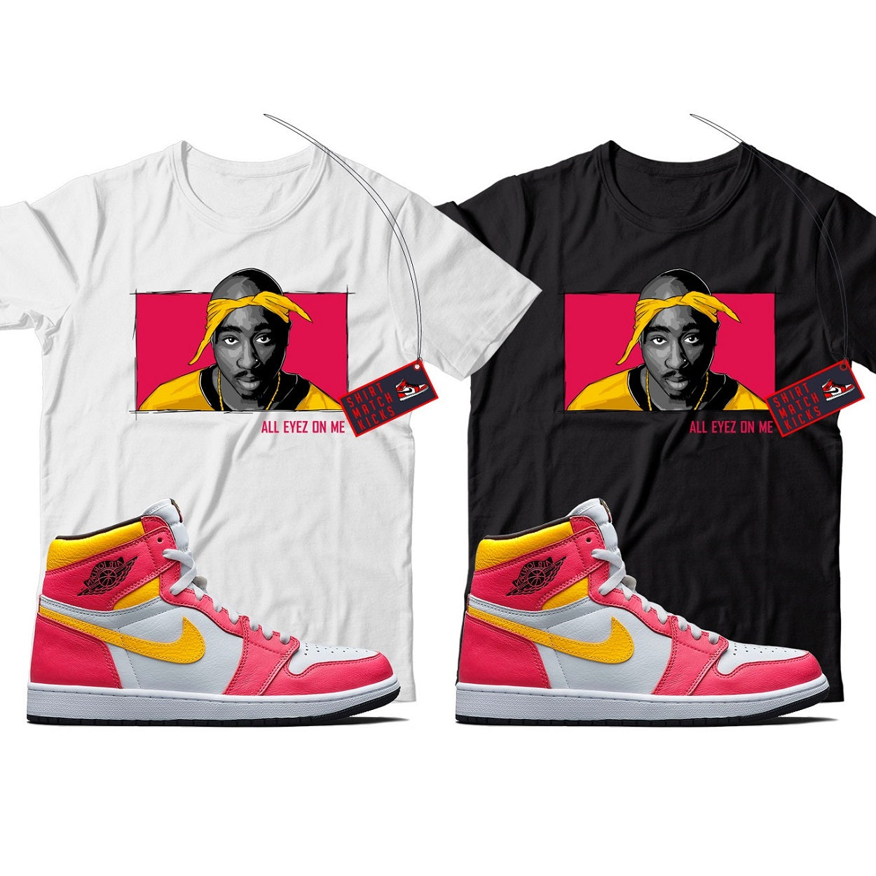 2 Pac(2) T-Shirt Match Jordan 1 Light Fusion Red