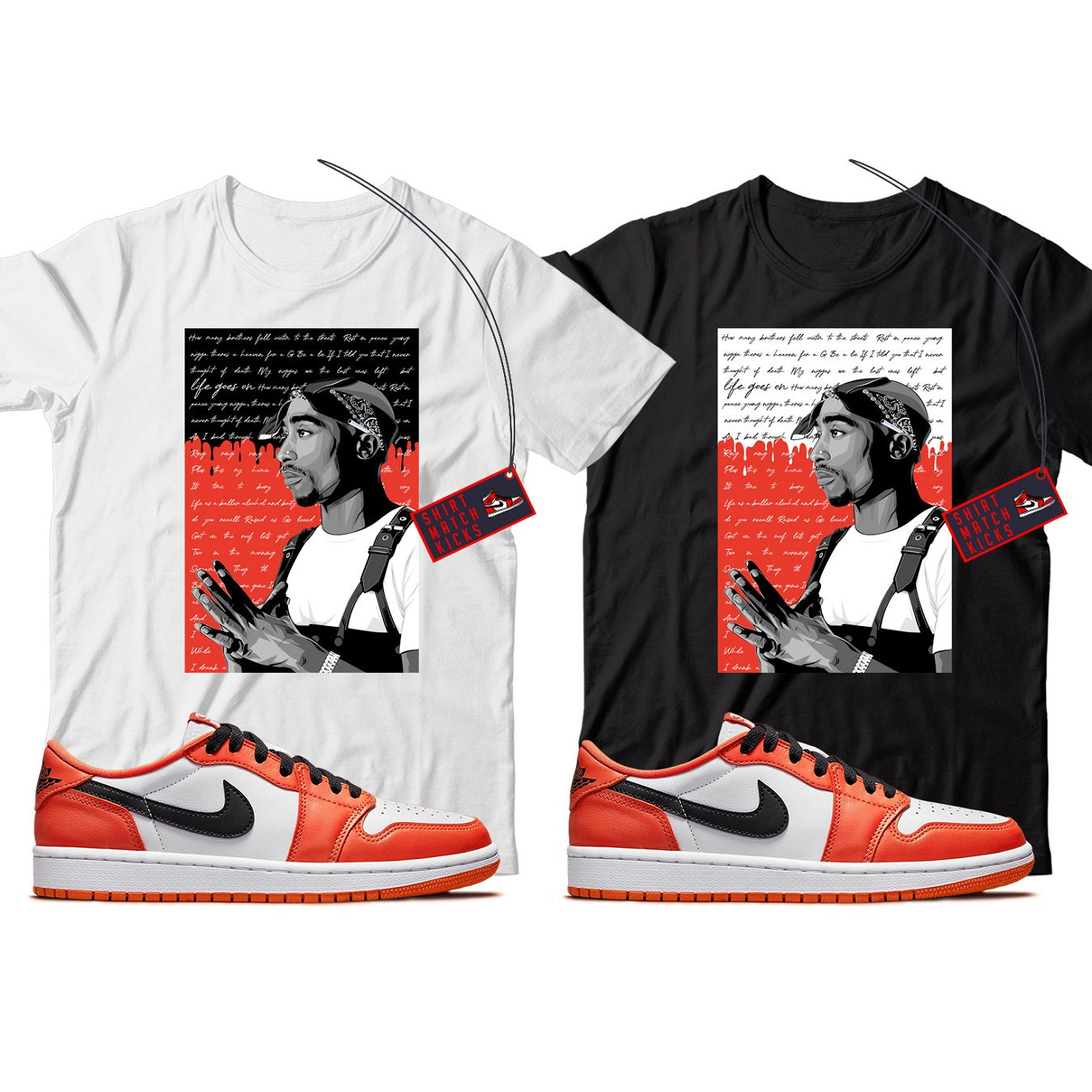 2 Pac(2) T-Shirt Match Jordan 1 Low Starfish