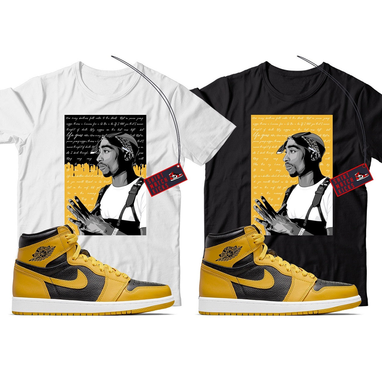 2 Pac(2) T-Shirt Match Jordan 1 Pollen