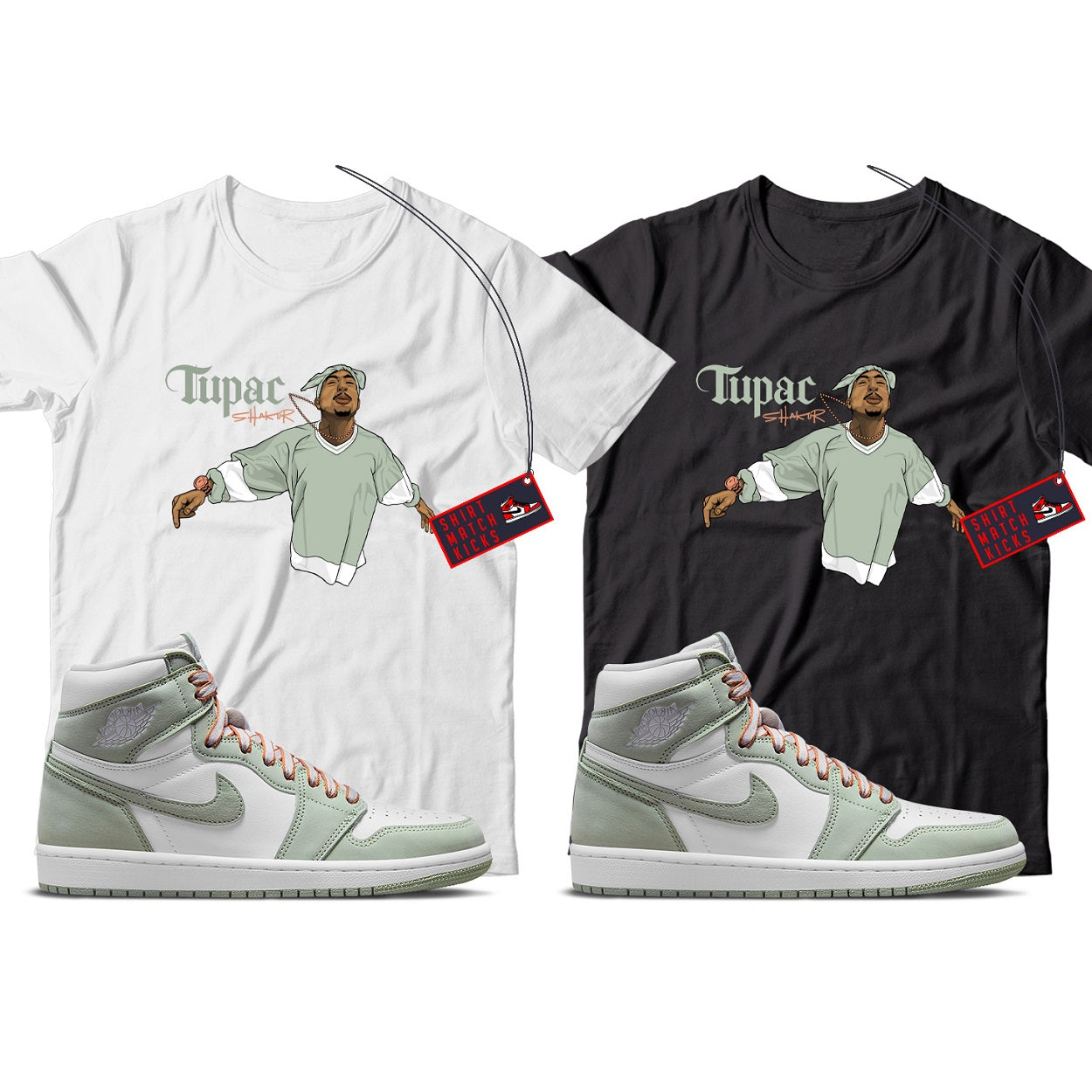 2 Pac(3) T-Shirt Match Jordan 1 Seafoam