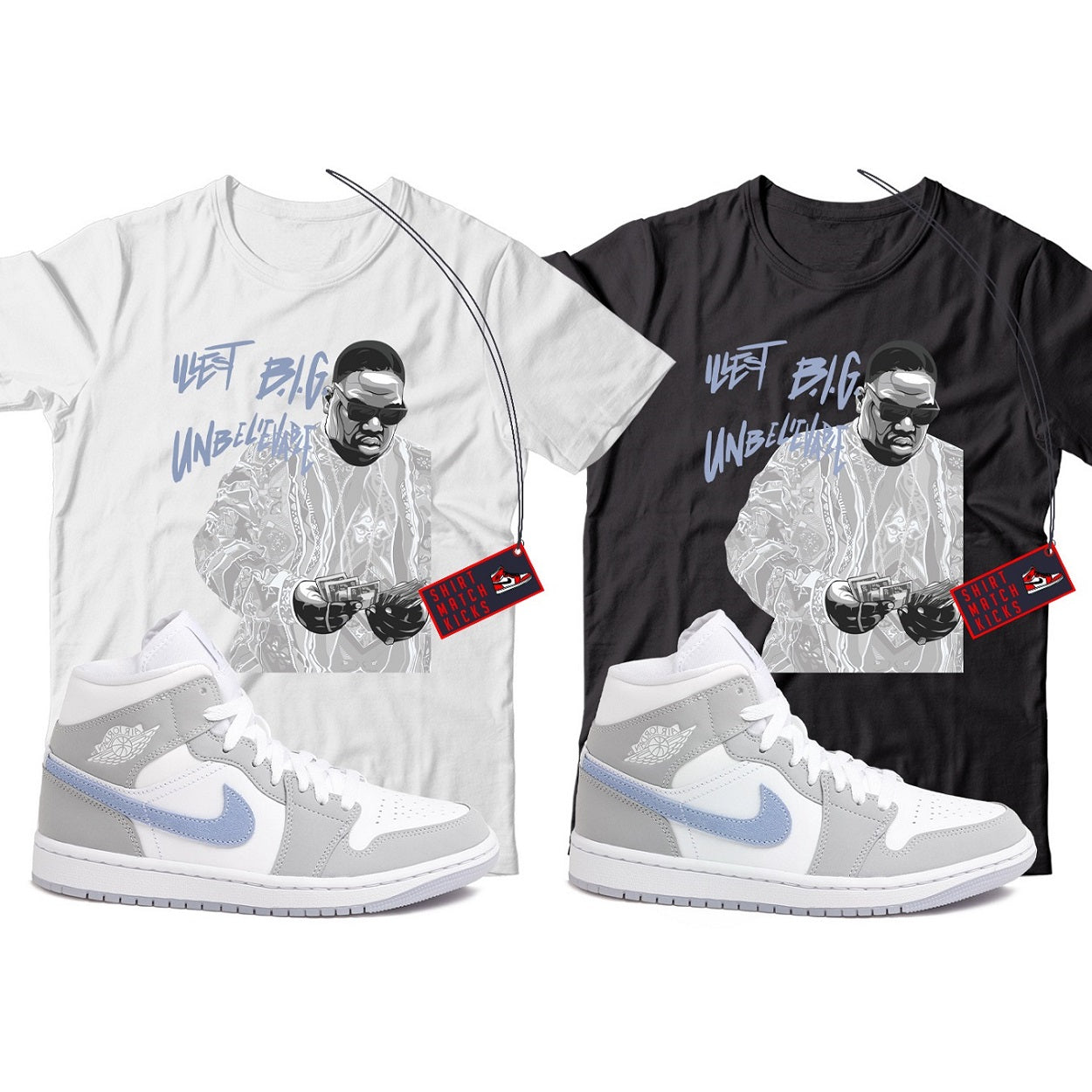 Biggie T-Shirt Match Jordan 1 Wolf Grey Aluminum – Shirt Match Kicks