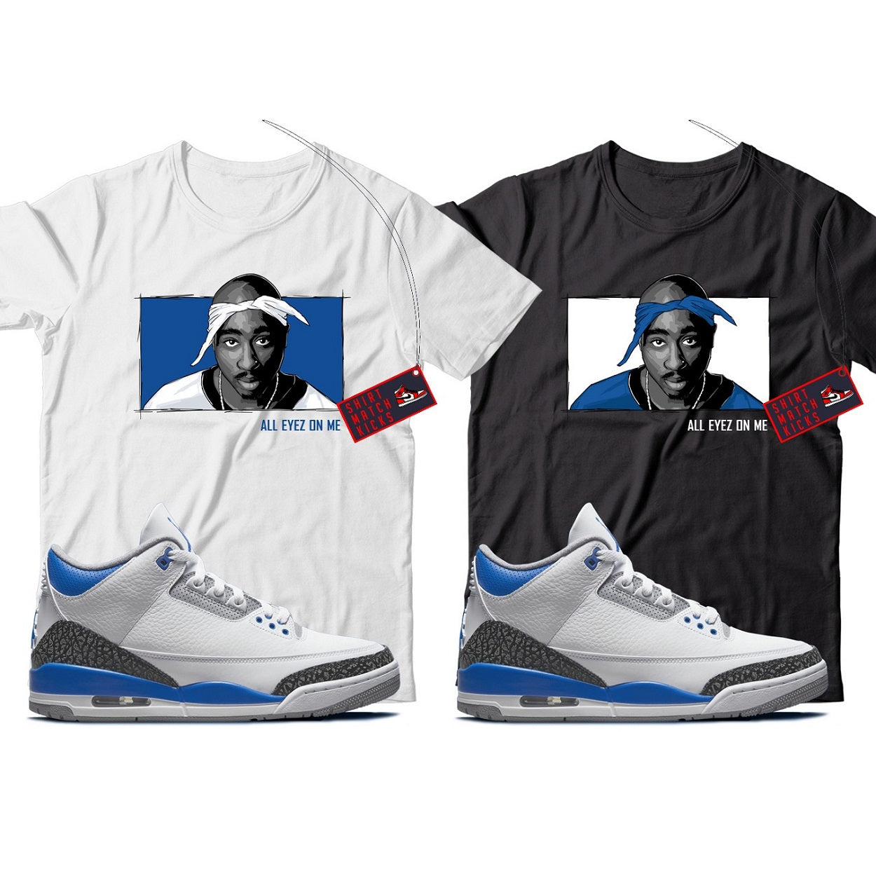 2 Pac T-Shirt Match Jordan 3 Racer Blue