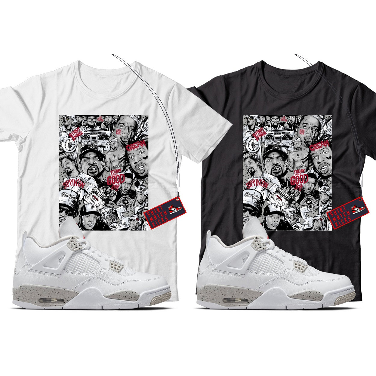 Rap(2) T-Shirt Match Jordan 4 White Oreo