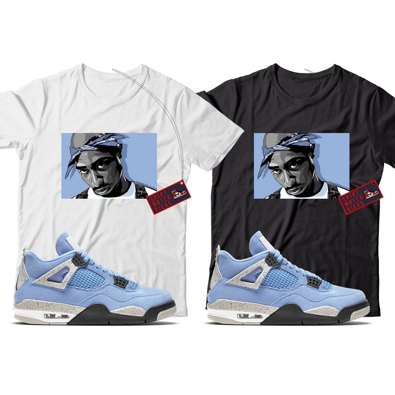 2 Pac(2) T-Shirt Match Jordan 4 University Blue