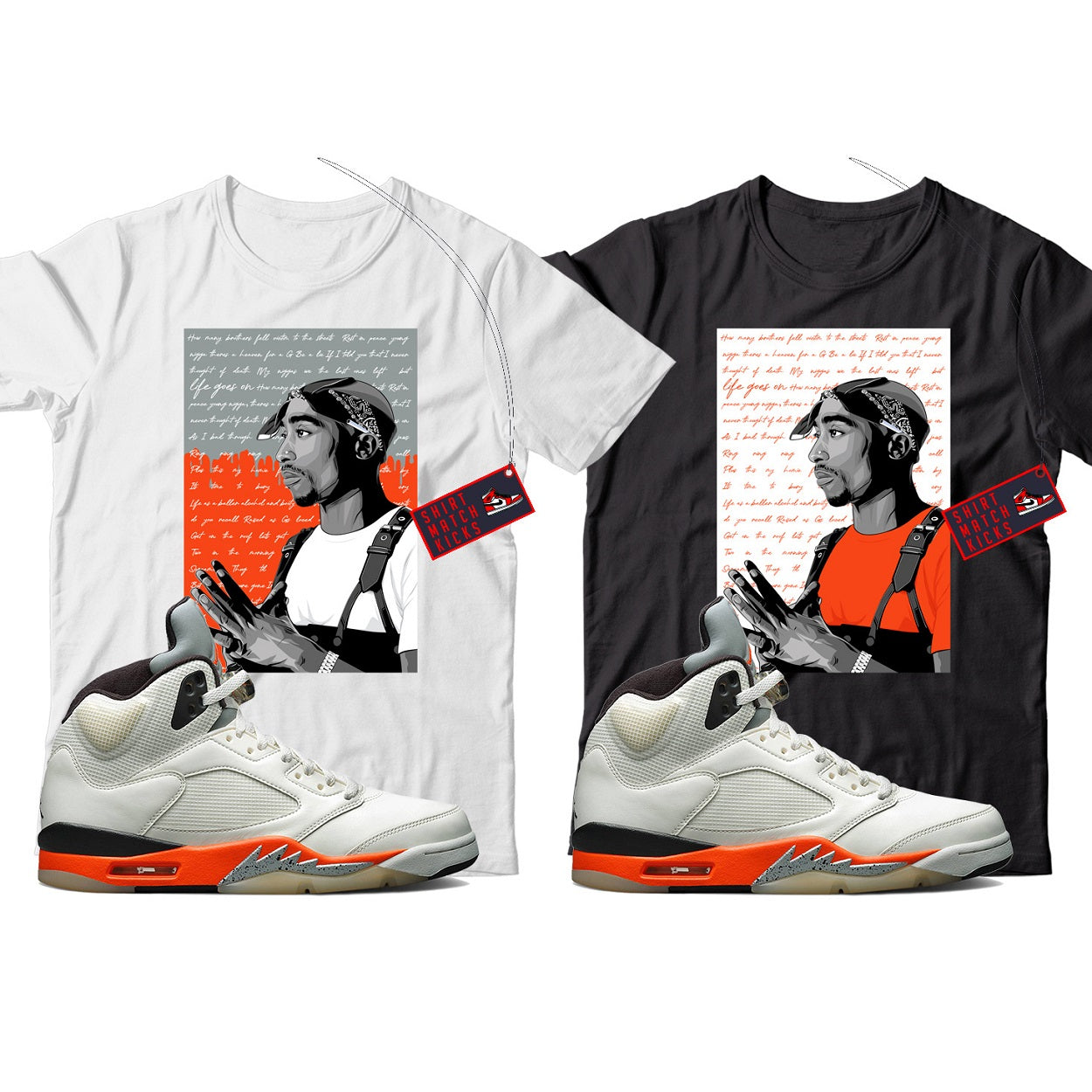 2 Pac(2) T-Shirt Match Jordan 5 Shattered Backboard