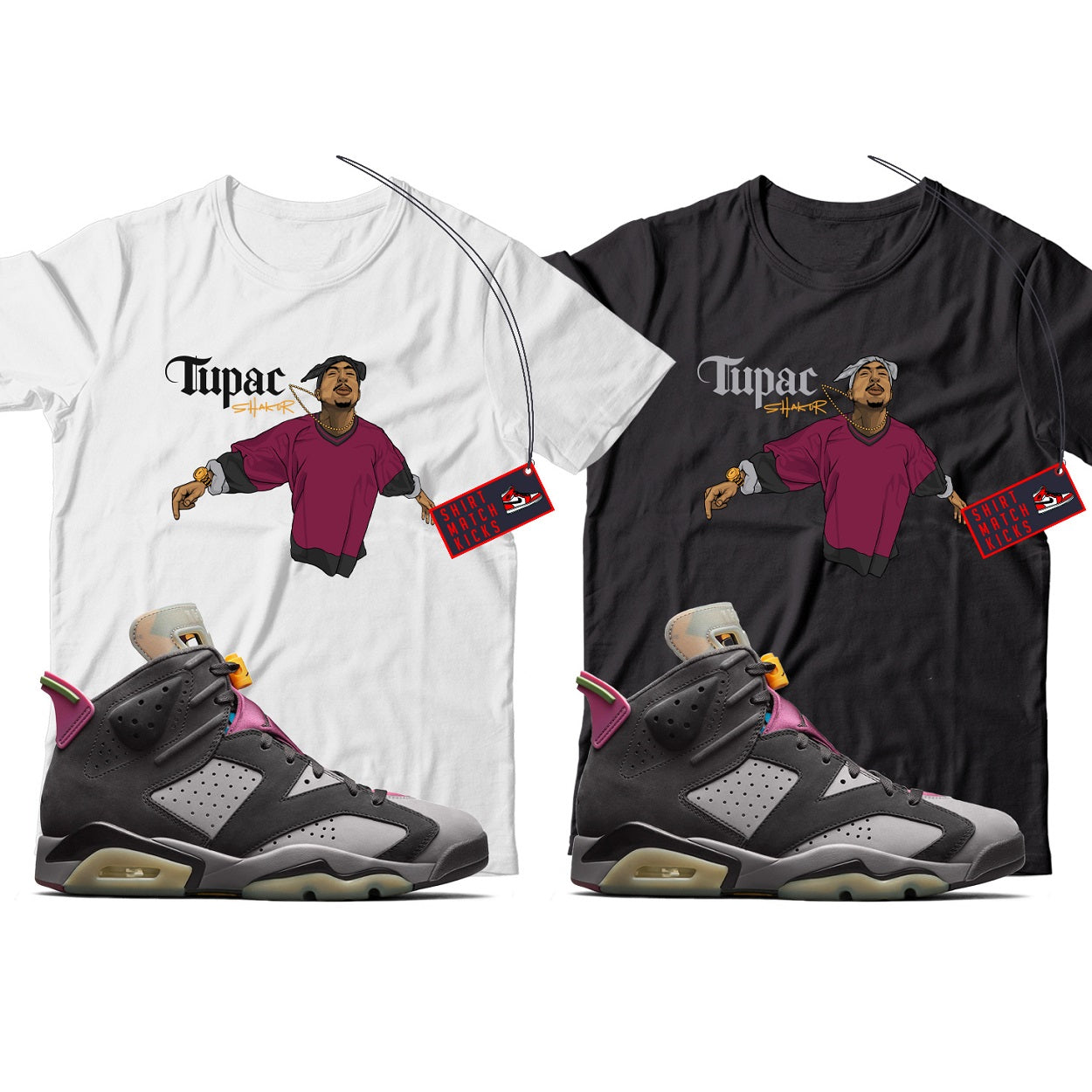 2 Pac(3) T-Shirt Match Jordan 6 Bordeaux