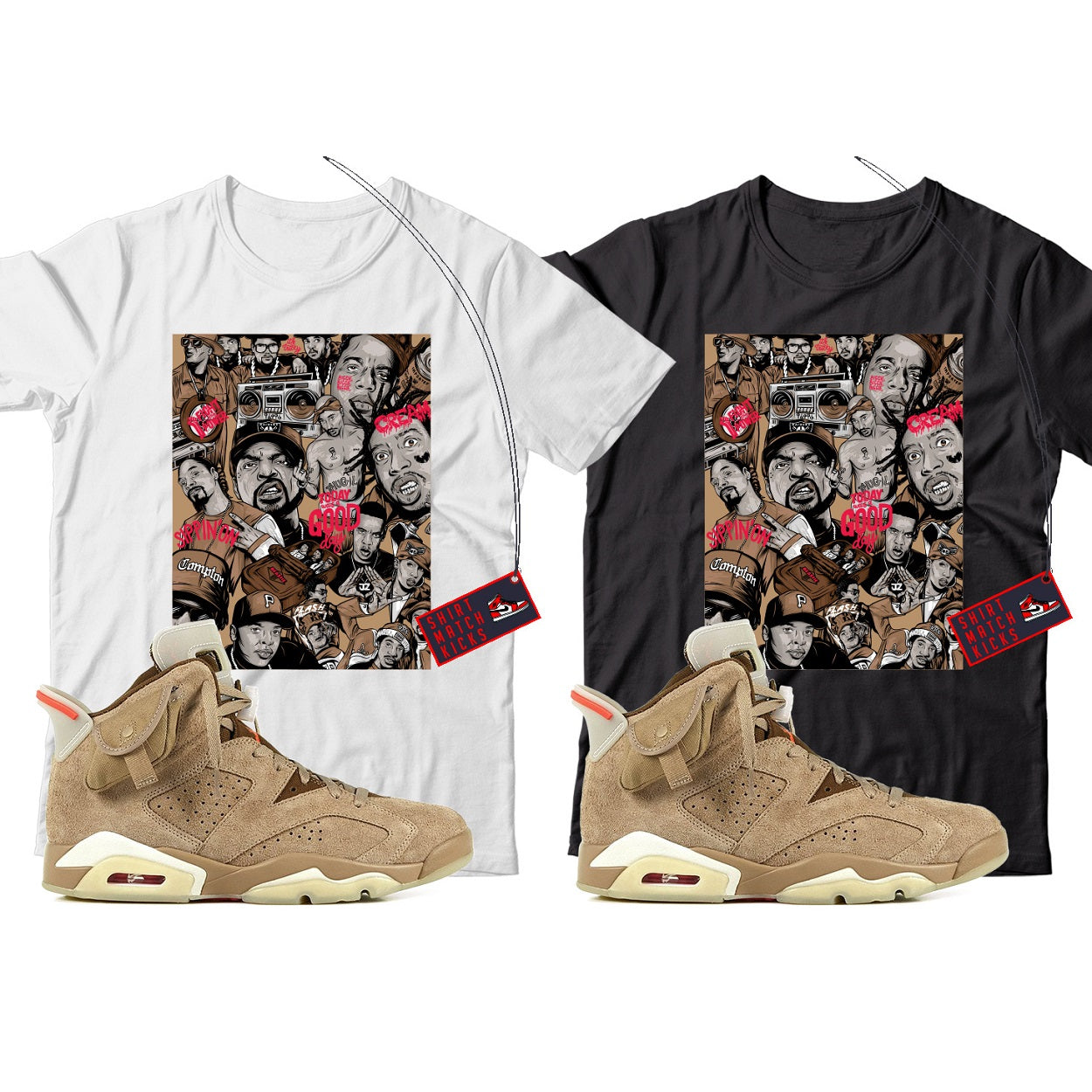 Rap(2) T-Shirt Match Travis Scott x Jordan 6 British Khaki