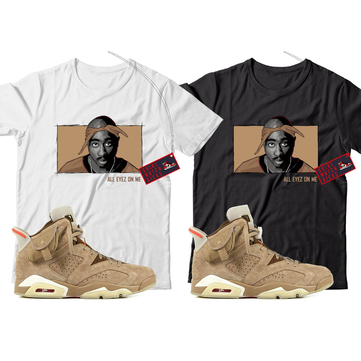 2 Pac T-Shirt Match Travis Scott x Jordan 6 British Khaki