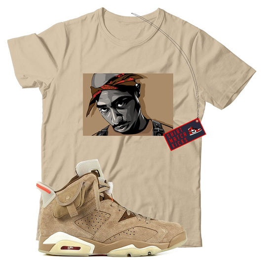 2 Pac(2) T-Shirt Match Travis Scott x Jordan 6 British Khaki