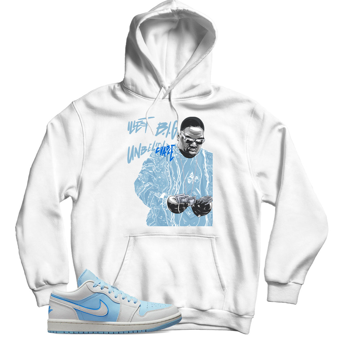 Jordan 1 Low Reverse Ice Blue hoodie