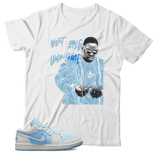 Jordan 1 Low Reverse Ice Blue shirt