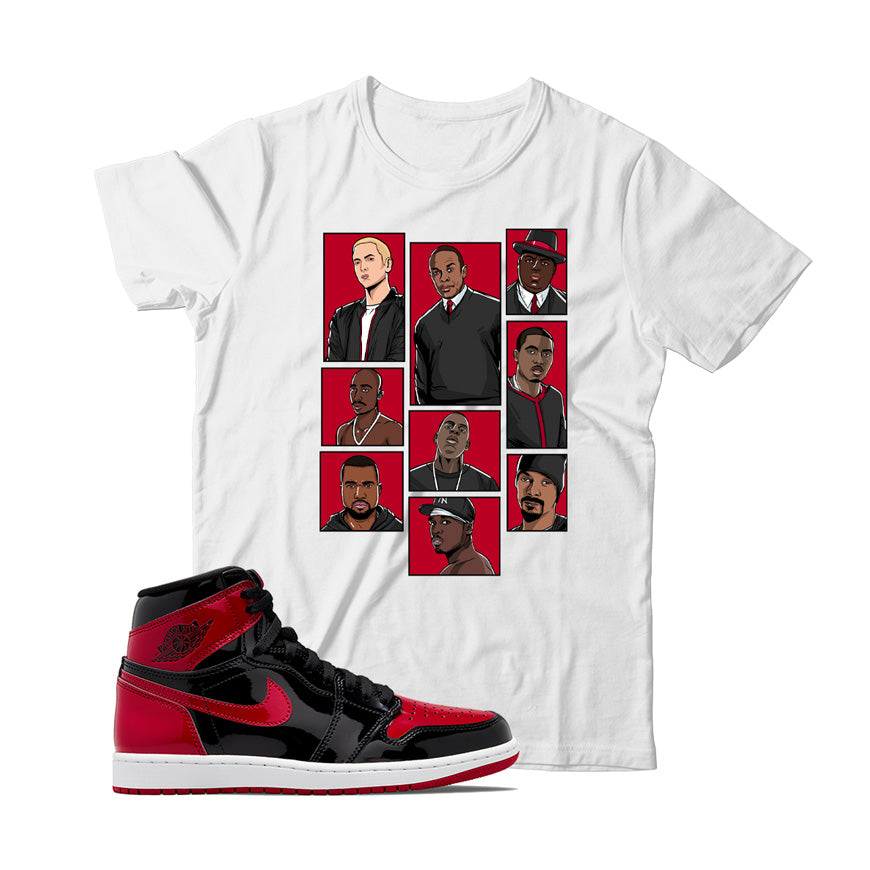 Rap T-Shirt Match Jordan 1 Patent Bred (White)