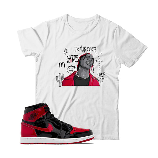 Travis T-Shirt Match Jordan 1 Patent Bred (White)