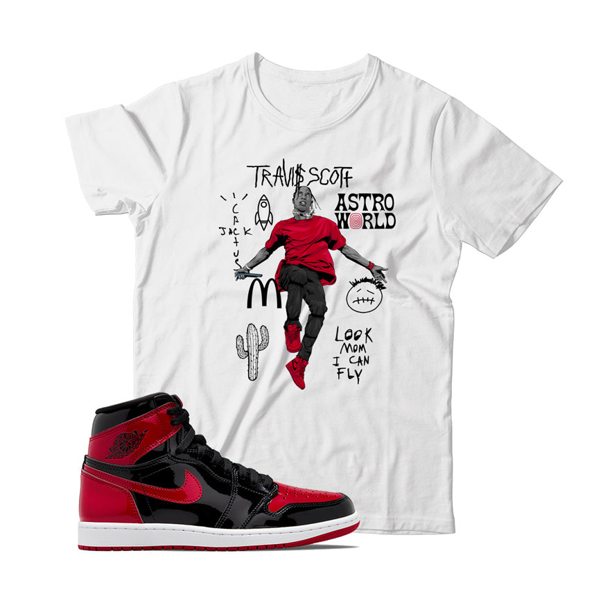 Travis(2) T-Shirt Match Jordan 1 Patent Bred (White)