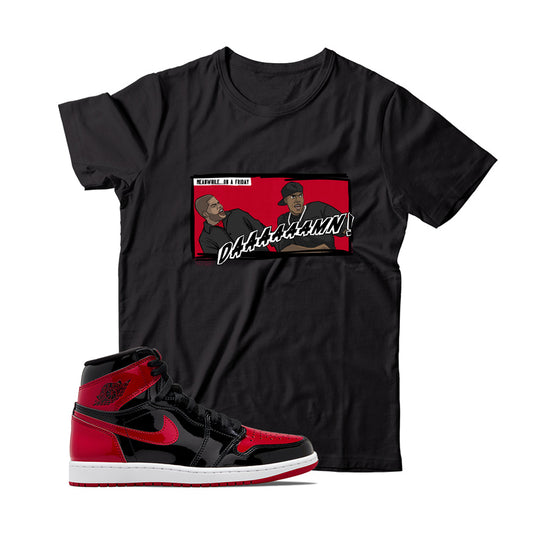 Friday T-Shirt Match Jordan 1 Patent Bred (Black)