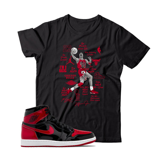 MJ(2) T-Shirt Match Jordan 1 Patent Bred (Black)