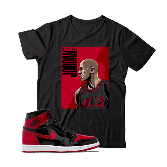 MJ(4) T-Shirt Match Jordan 1 Patent Bred (Black)