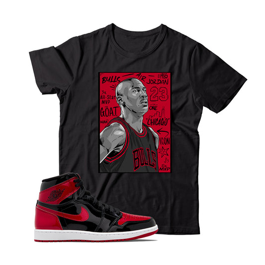 MJ(5) T-Shirt Match Jordan 1 Patent Bred (Black)