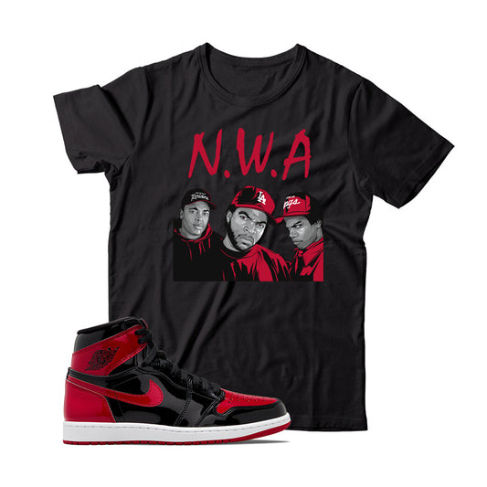N.W.A. T-Shirt Match Jordan 1 Patent Bred (Black)