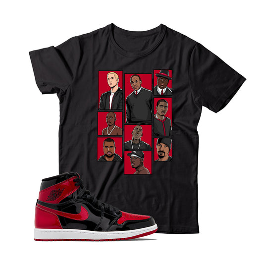 Rap T-Shirt Match Jordan 1 Patent Bred (Black)