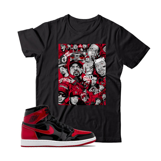Rap(2) T-Shirt Match Jordan 1 Patent Bred (Black)