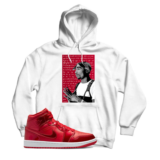 2 Pac(2) Hoodie Match Jordan 1 Pomegranate (White)