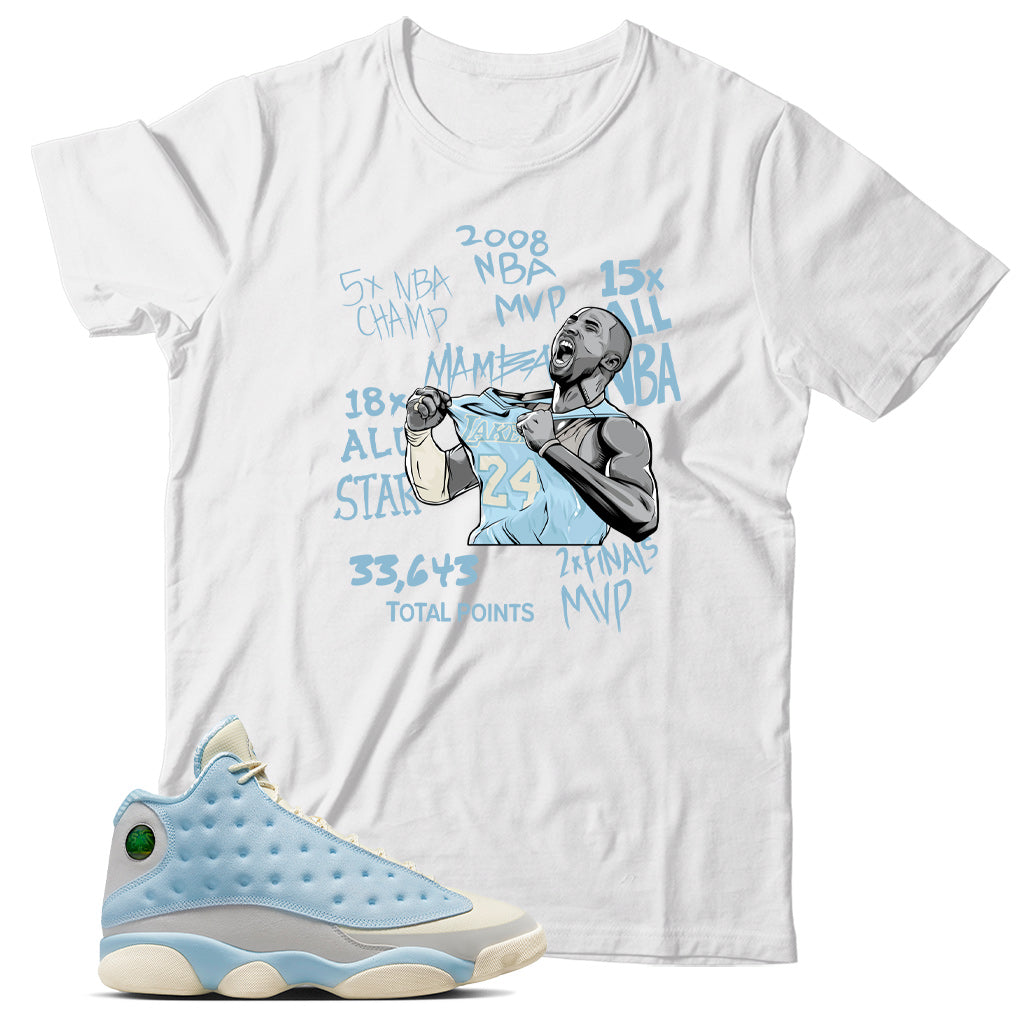 Jordan 13 SoleFly Celestine Blue shirt