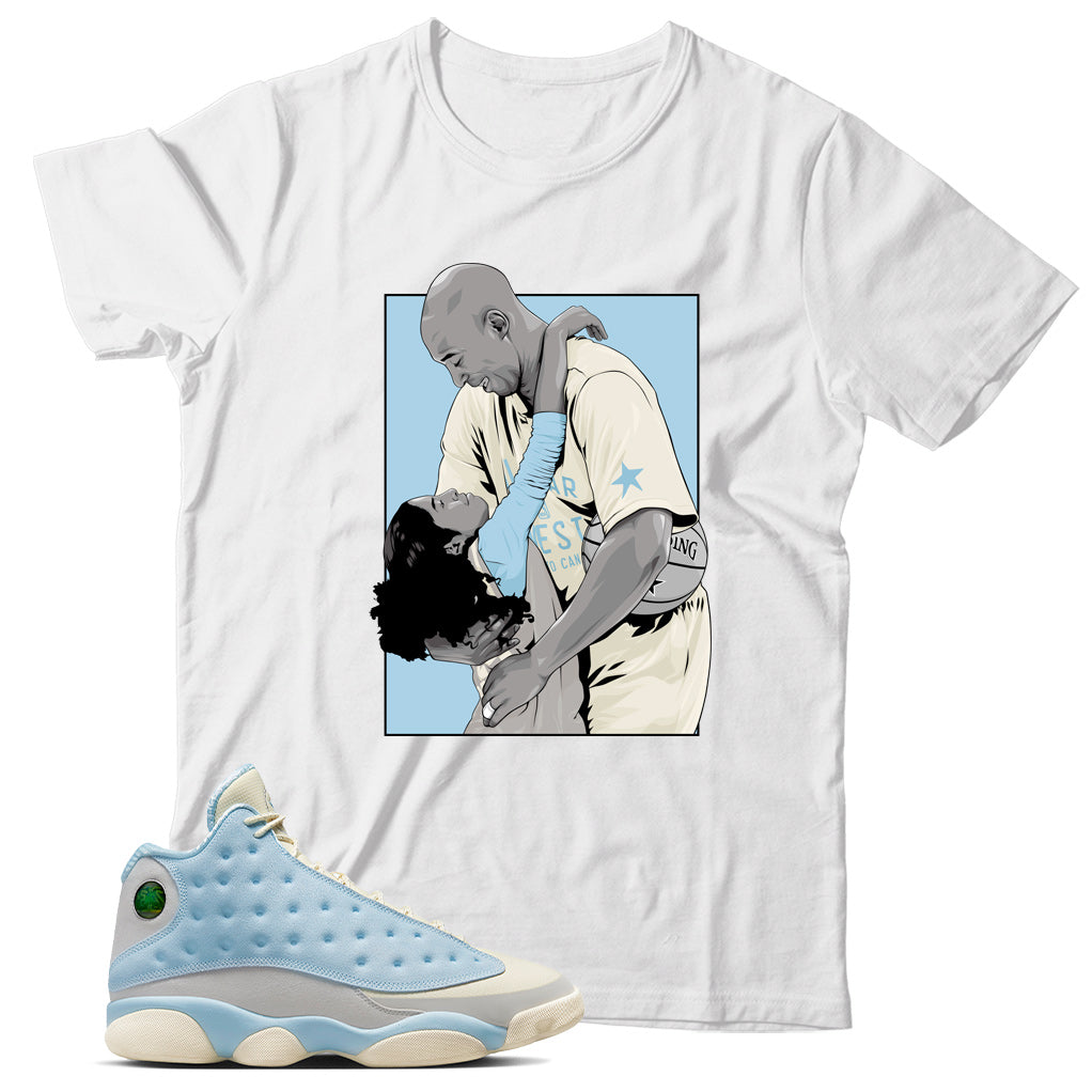 Jordan 13 SoleFly Celestine Blue shirt