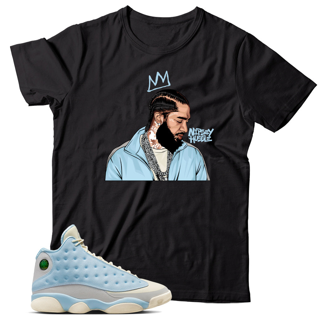 Jordan 13 SoleFly Celestine Blue shirt