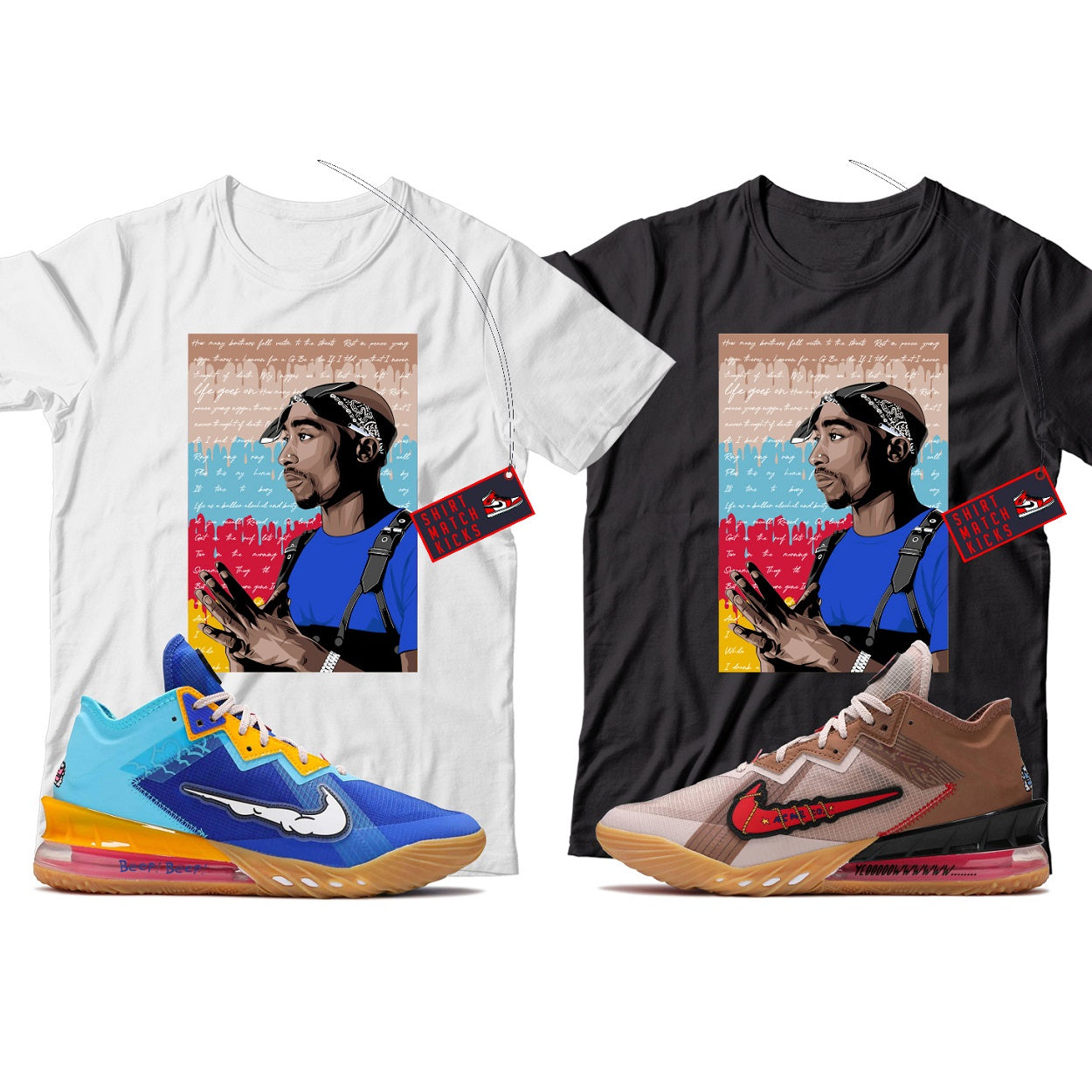 2 Pac(2) T-Shirt Match Lebron 18 Low Wile E. vs Roadrunner Space Jam