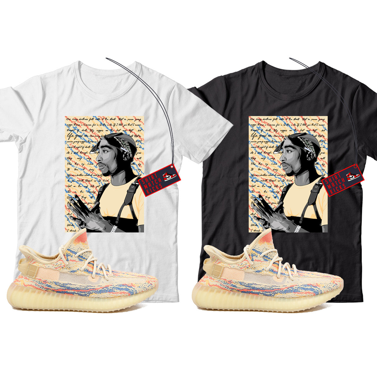 2 Pac(2) T-Shirt Match Yeezy 350 V2 MX Oat